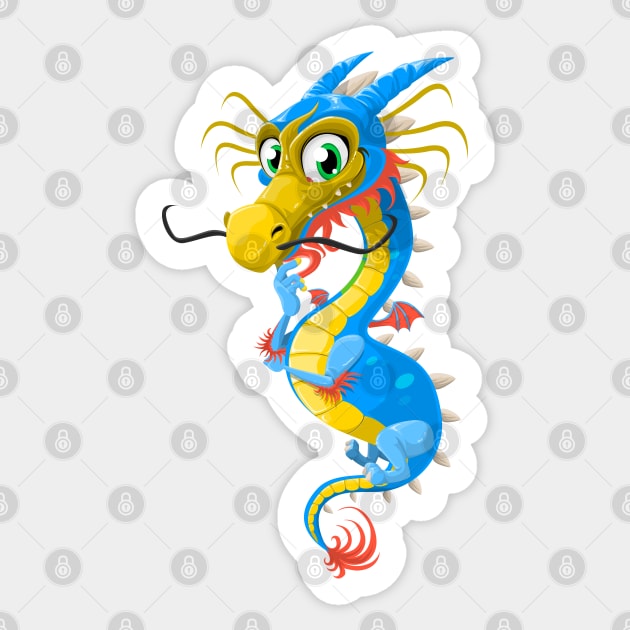 Dragon Cartoon Blue Sticker by Mako Design 